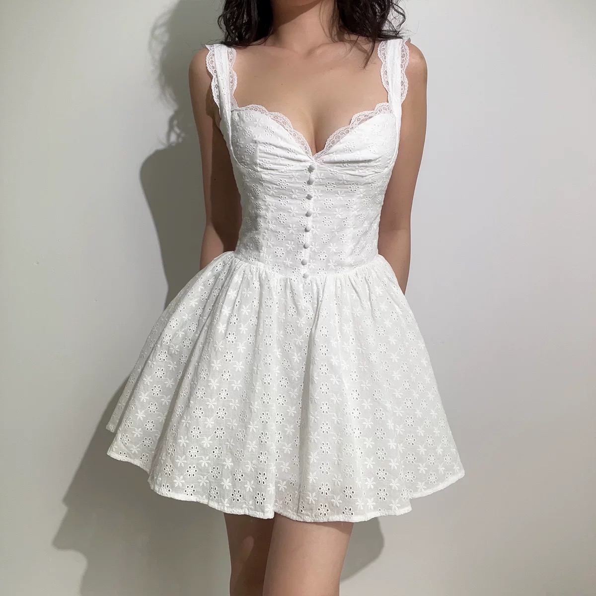 BERAN sweet lace edge V-neck princess dress