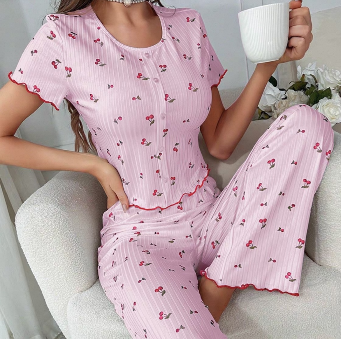 Sexy pajama short sleeved + long pants