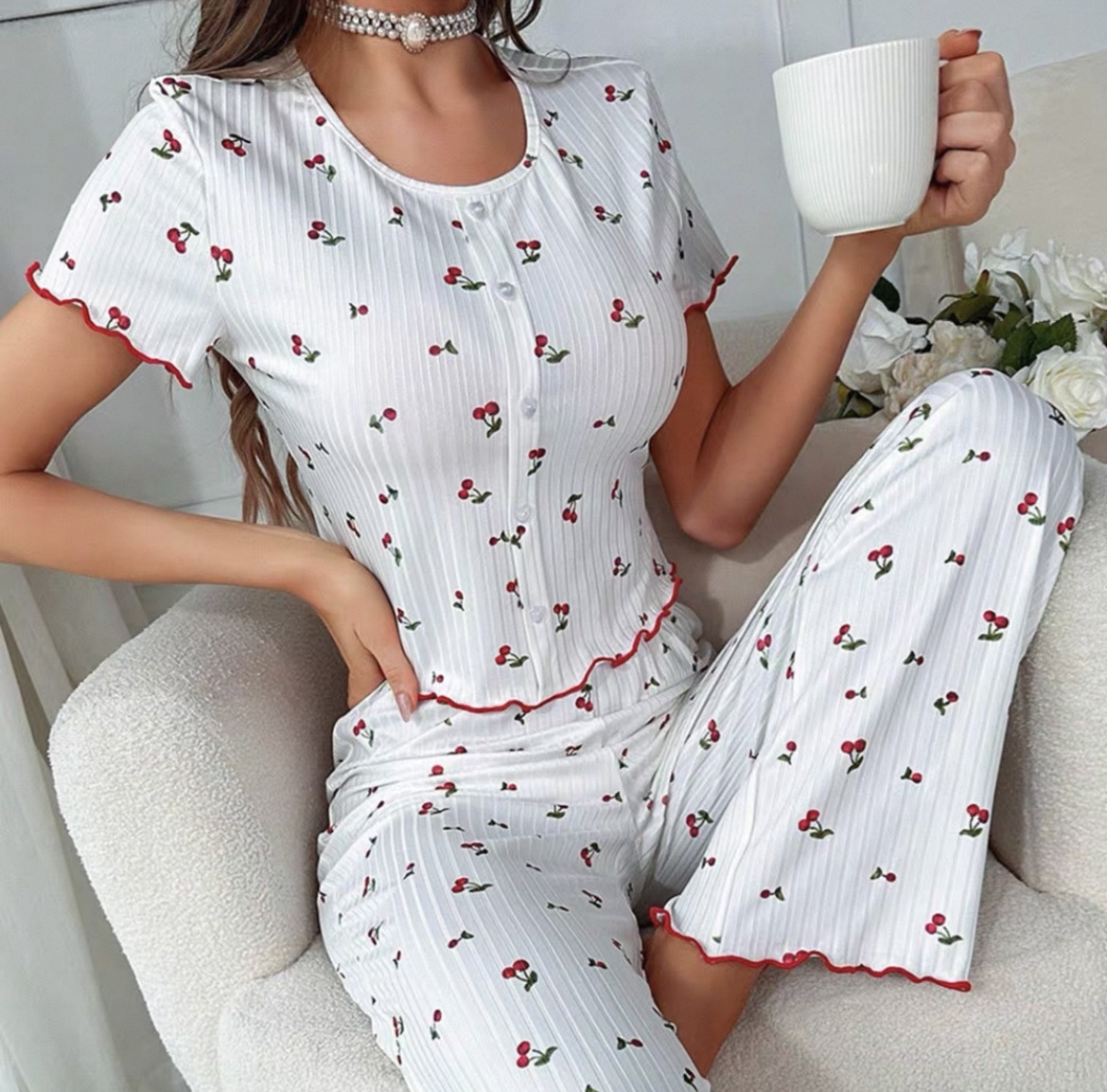 Sexy pajama short sleeved + long pants