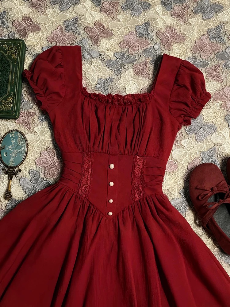 Red Sweet Slim Waisted Dress