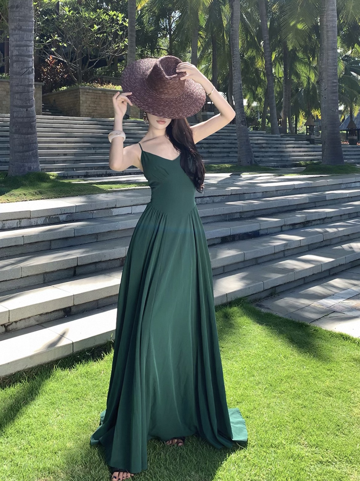 French temperament retro cross strap backless waist strap dress
