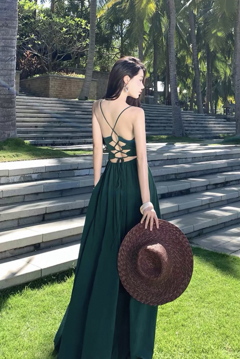 French temperament retro cross strap backless waist strap dress