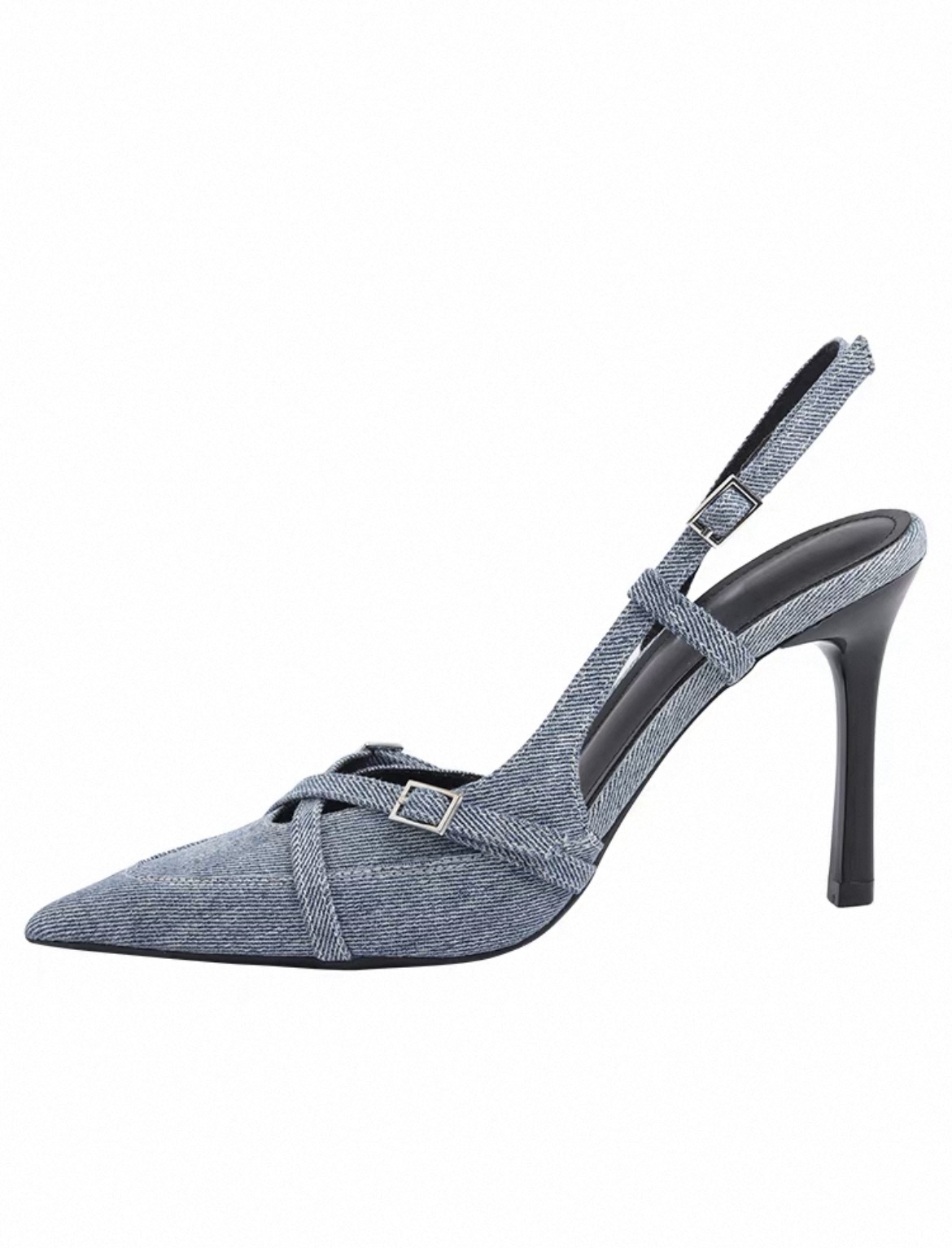 Denim Pointed High, thin Heel shoe