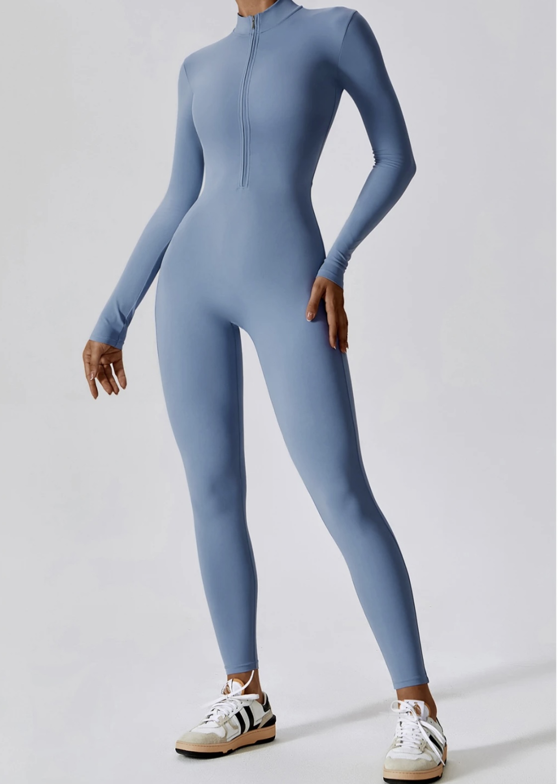 zipper sexy long sleeved yoga jumpsuit